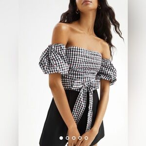 Anthropologie Off-The-Shoulder Puff Sleeve Gingham Top NWT (size small)